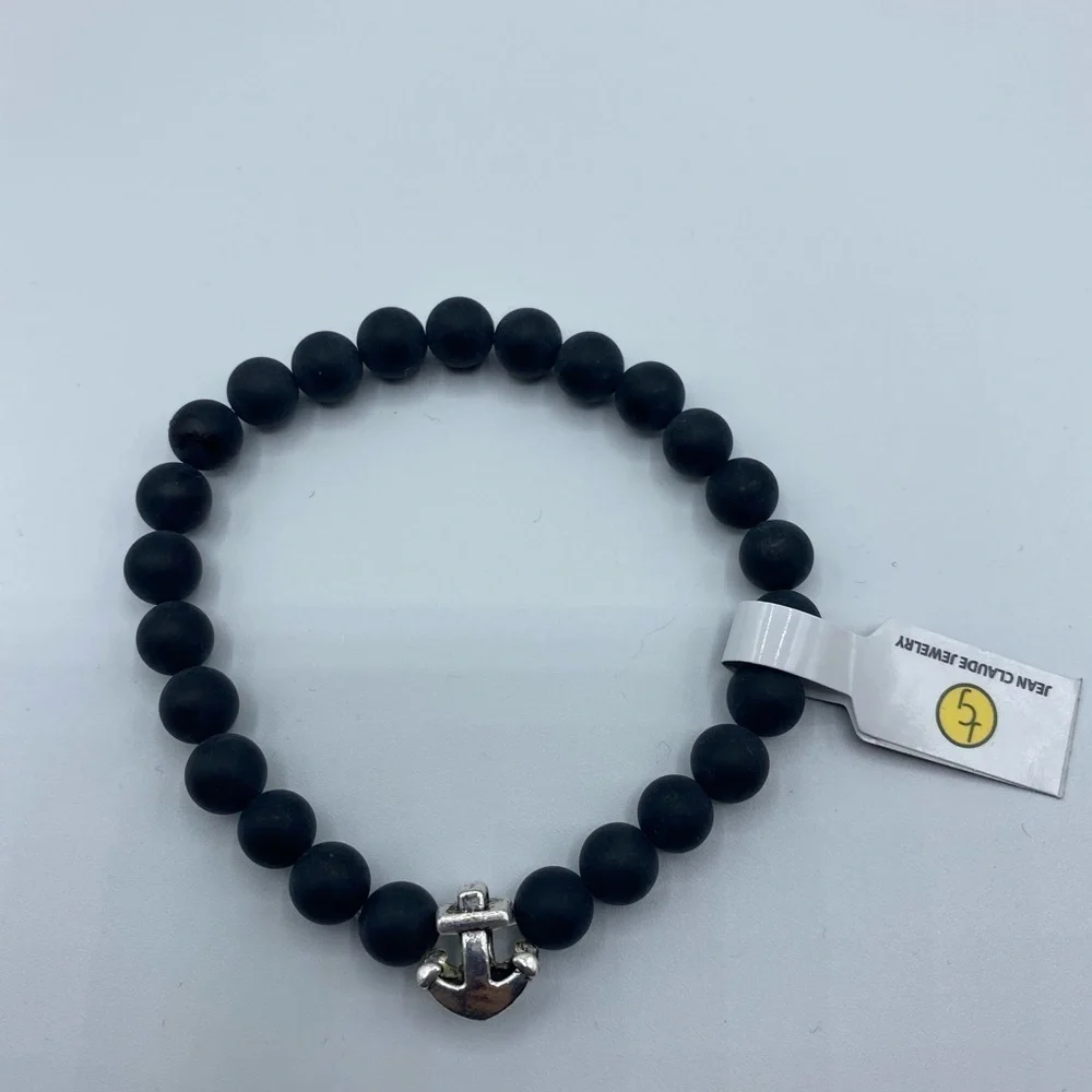 Jean Claude | Black Agate/Silver Anchor Bracelet